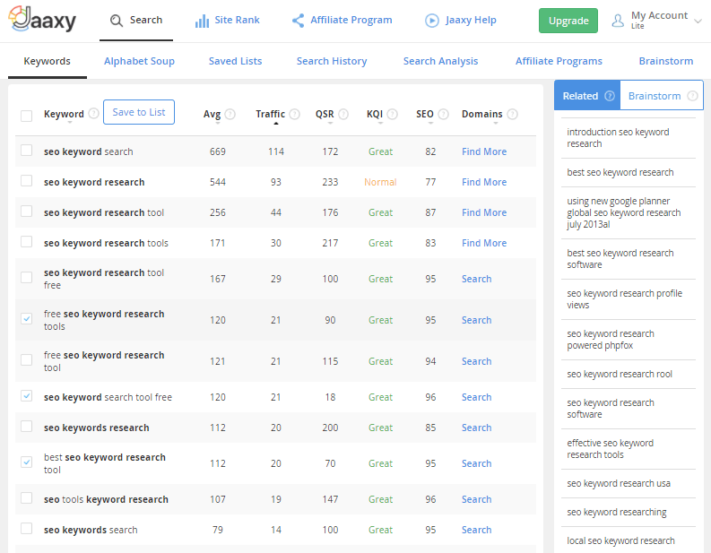 Jaaxy Keyword Research Tool Example